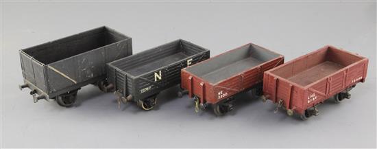 An NE 6 plank open wagon 6.8T, no.25742, a mineral wagon, an LMS 6 plank open wagon 10T, no.6754 and